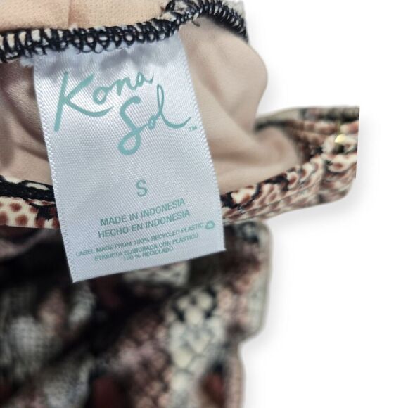 Kona Sol Size Small One Piece Swimsuit Tan Animal Print Snake Cross Back Cinched - Picture 3 of 3